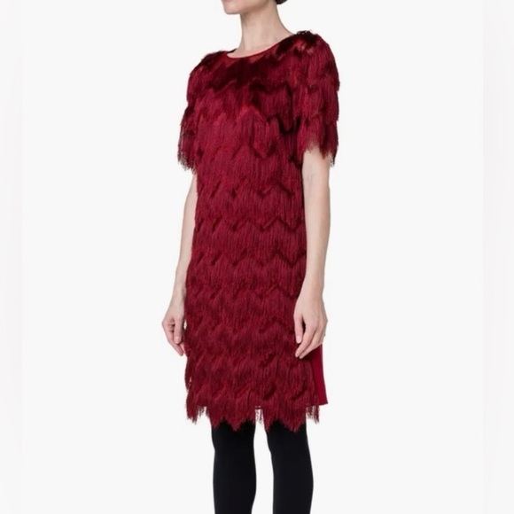 AKRIS PUNTO ZIGZAG LAYERED FRINGE SHEATH DRESS 6 - BNWT! - Picture 2 of 11